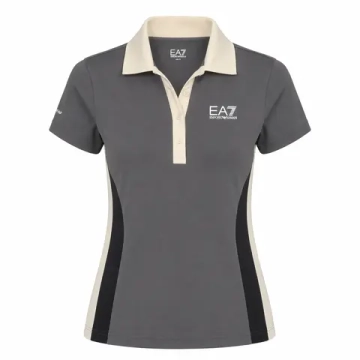 Женское теннисное поло EA7 Woman Jersey - black/butter/asphalt
