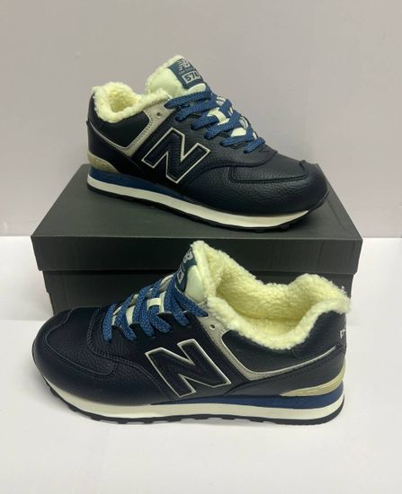 Кроссовки New Balance 574 Leather Blue с мехом