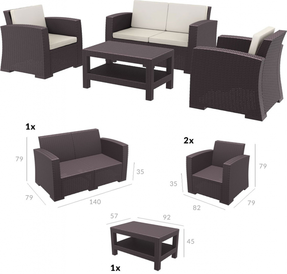 Комплект пластиковой плетеной мебели Monaco Lounge Set, коричневый