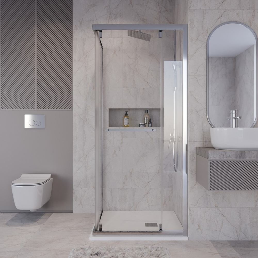 Душевое ограждение Niagara Nova NG-6635-34 (100х100х195) квадрат,хром,двери раздвижные,стекло прозрачное,1 место