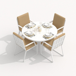 Обеденная группа Ideal Patio ДИВА АЛЬБА  каркас белый, стол стекло диа 110, ткань бежевая