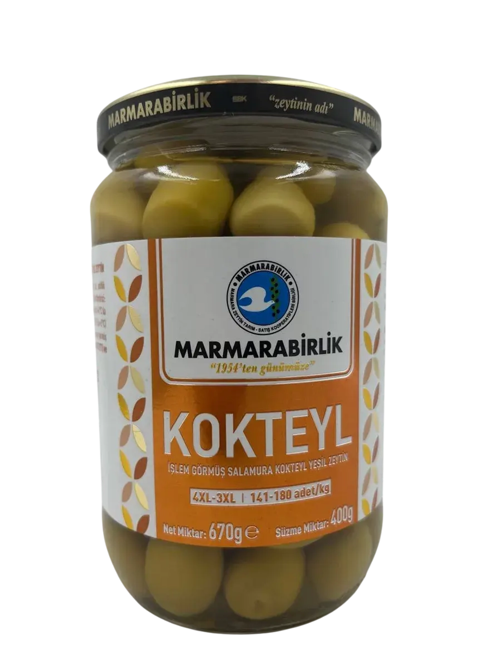 Турецкие зеленые оливки в рассоле 4XL ,Kokteyl ( 400гр.)