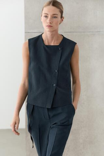 Massimo Dutti Жилет из льняной ткани с асимметричной застежкой, темно-синий