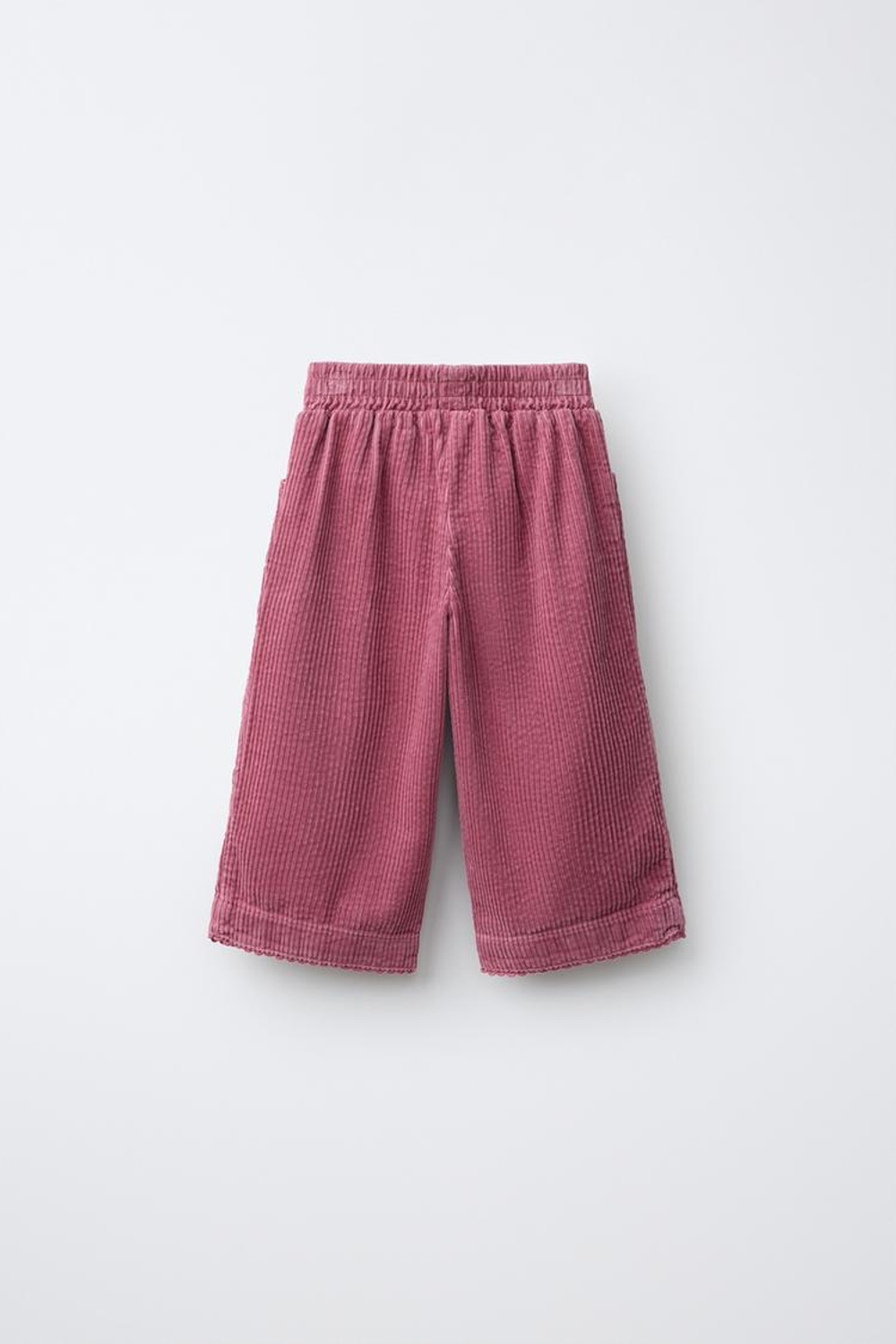 ZARA БАРХАТНЫЕ БРЮКИ WIDE LEG С КРУЖЕВОМ, ТЕМНО-РОЗОВЫЙ