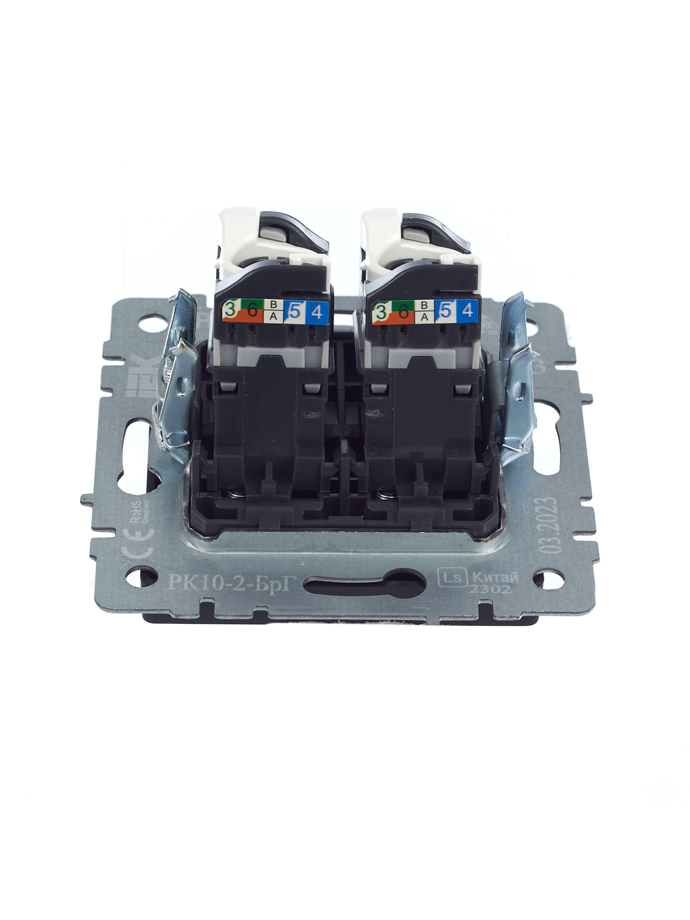 BRITE Розетка компьютерная двойная RJ45 кат.5E РК10-2-БрГ графит IEK