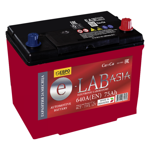 Купить Аккумулятор 6СТ-75 А.ч., о.п., R+(0), VL D26 E-Lab Asia