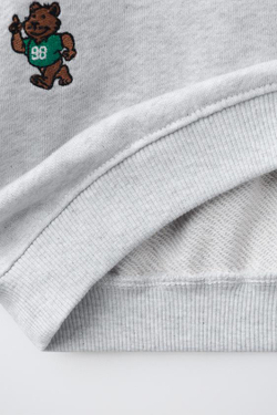 ZARA ТОЛСТОВКА С ВЫШИВКОЙ «ЖИВОТНЫЕ», СЕРЫЙ МЕЛАНЖ