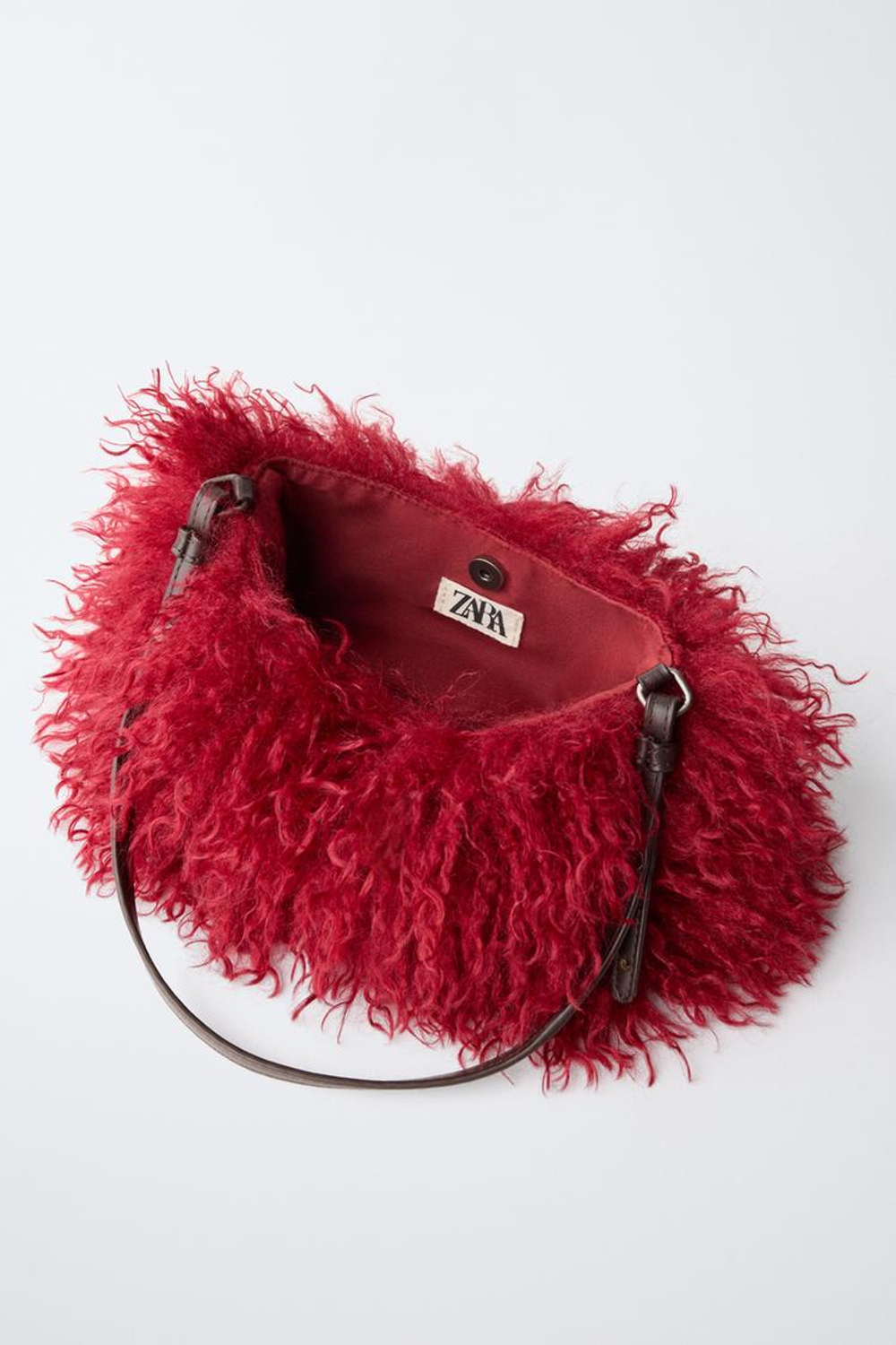 ZARA СУМКА SHOULDER ИЗ ИСКУССТВЕННОГО МЕХА, КРАСНЫЙ