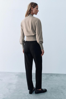 ZARA БРЮКИ С ЭЛАСТИЧНЫМ ПОЯСОМ, ЧЕРНЫЙ