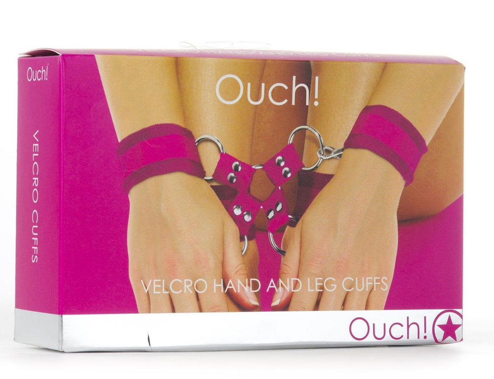 Розовый комплект оков Velcro hand and leg cuffs (Цвет: розовый)