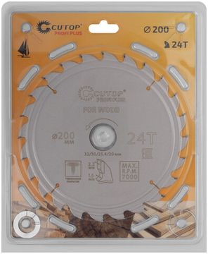 Диск пильный по дереву с тефлоновым покрытием 24Т, CUTOP Profi plus, 200 х 1,5/2,2 х 32/30/25,4/20 мм