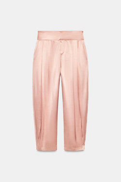 ZARA АТЛАСНЫЕ БРЮКИ СО СКЛАДКАМИ, РОЗОВЫЙ