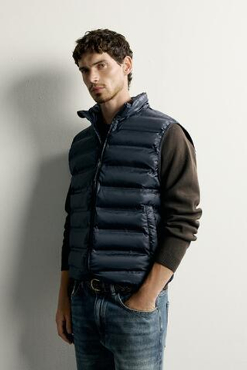 ZARA ЛЕГКИЙ СТЕГАНЫЙ ЖИЛЕТ WATER REPELLENT, СИНИЙ