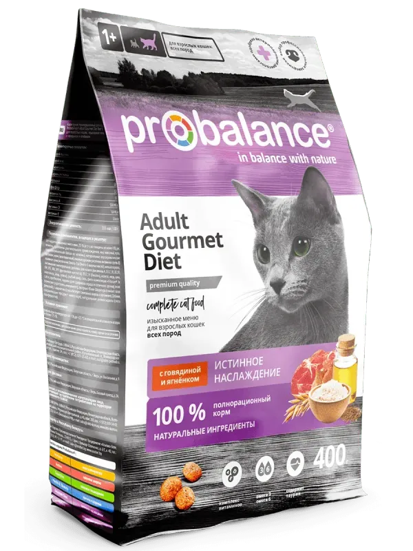 Сухой корм ProBalance Gourmet Diet для взрослых кошек с говядиной и ягненком