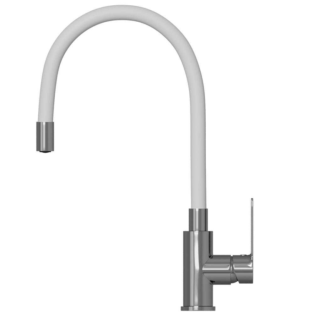 Смеситель для кухни 35к MIXLINE МЛ35-098(ML35-098) гибкий излив, б/отв, боковая, белый