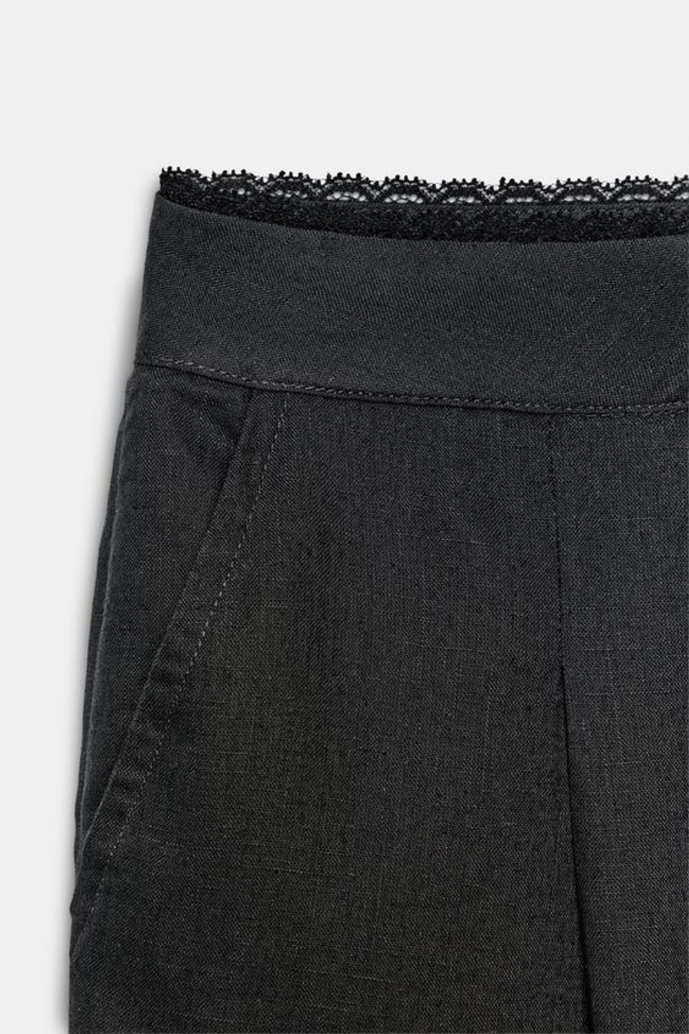 ZARA ПРЯМЫЕ БРЮКИ ИЗ ЛЬНА С КРУЖЕВОМ, АНТРАЦИТОВО-СЕРЫЙ