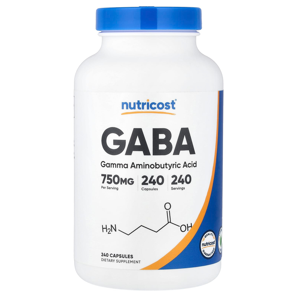 Nutricost, ГАМК - гамма-аминомасляная кислота, 750 мг, 240 капсул