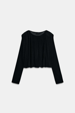 ZARA ТОП СО СБОРКАМИ И ПОДПЛЕЧНИКАМИ, ЧЕРНЫЙ