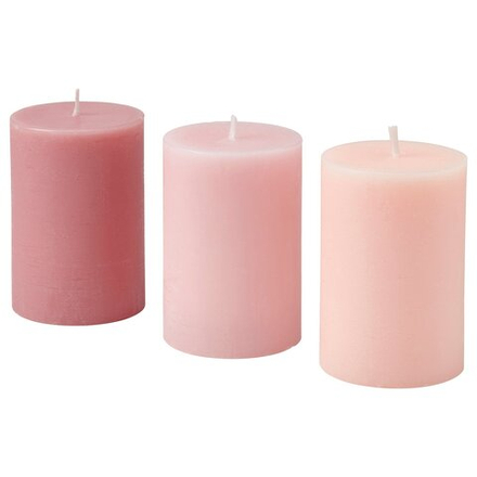 IKEA LOTSFÅGEL  (ИКЕА ЛОТСФОГЕЛ)  -  Свеча блочная ароматическая - розовые цветы розовая 30 ч, 3 шт.