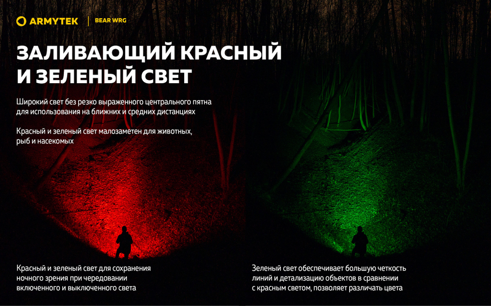 Фонарь Armytek Bear WRG (1500 люмен) Белый, красный и зеленый свет F09901C