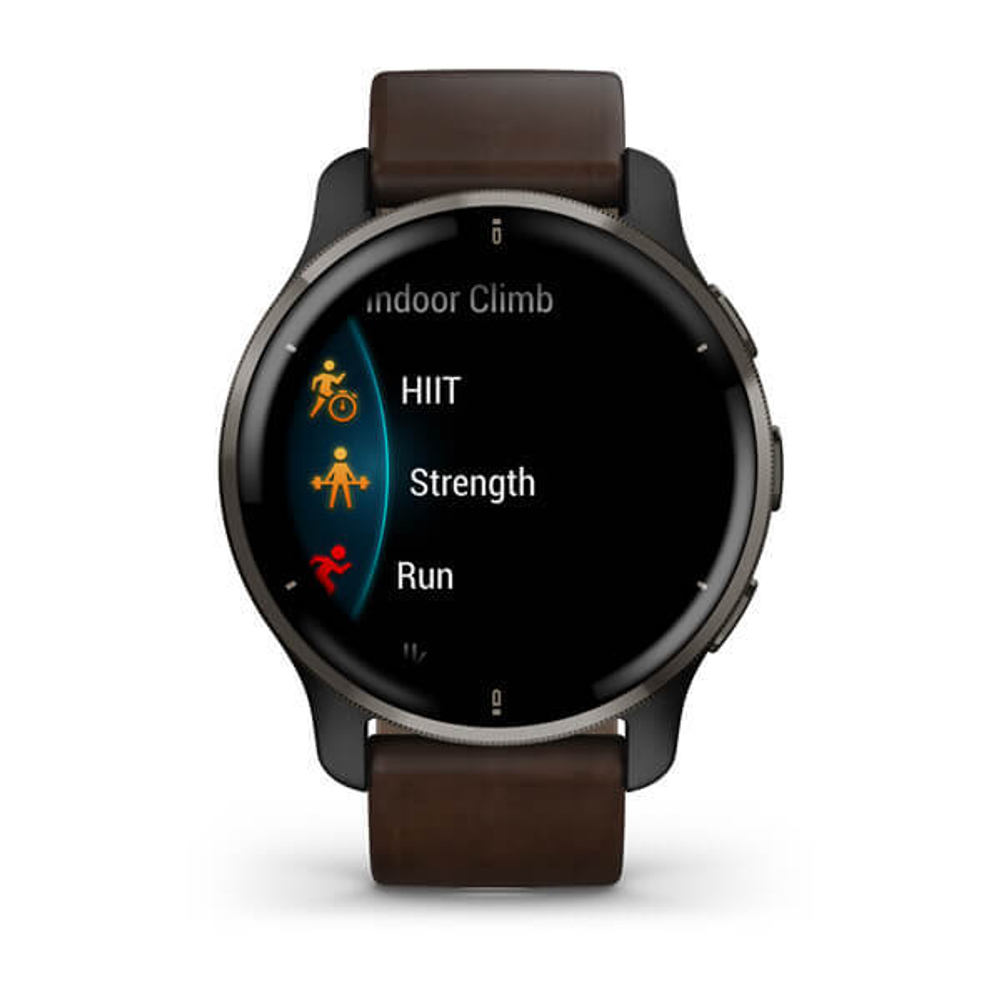 Часы Garmin VENU 2 PLUS серый с серым безелем и кожаным ремешком, 010-02496-15