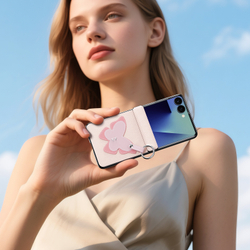 Чехол светло-розового цвета с рисунком для Samsung Galaxy Z Flip 8, серия Luvy Series Case (со съемным ремешком) от Dux Ducis