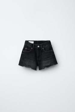 ZARA ДЖИНСОВЫЕ ШОРТЫ С РАЗРЕЗАМИ, ЧЕРНЫЙ