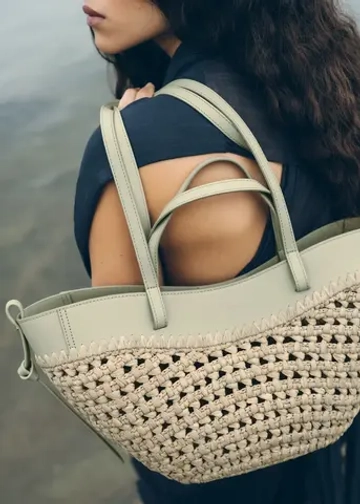 POLENE СУМКА CYME RAFFIA MINI , ПАСТЕЛЬНО-ЗЕЛЕНЫЙ