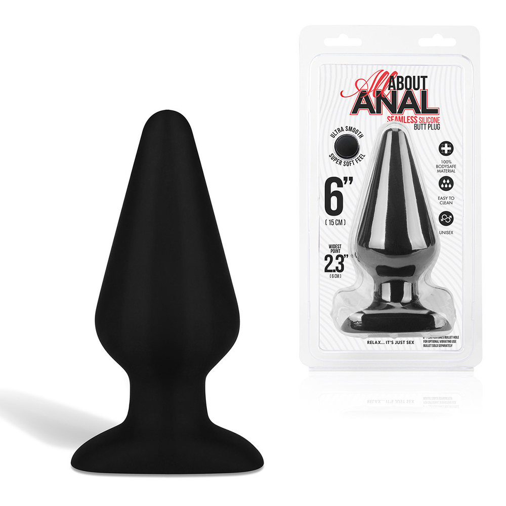 Большой черный плаг из силикона Seamless Silicone Butt Plug 6in
