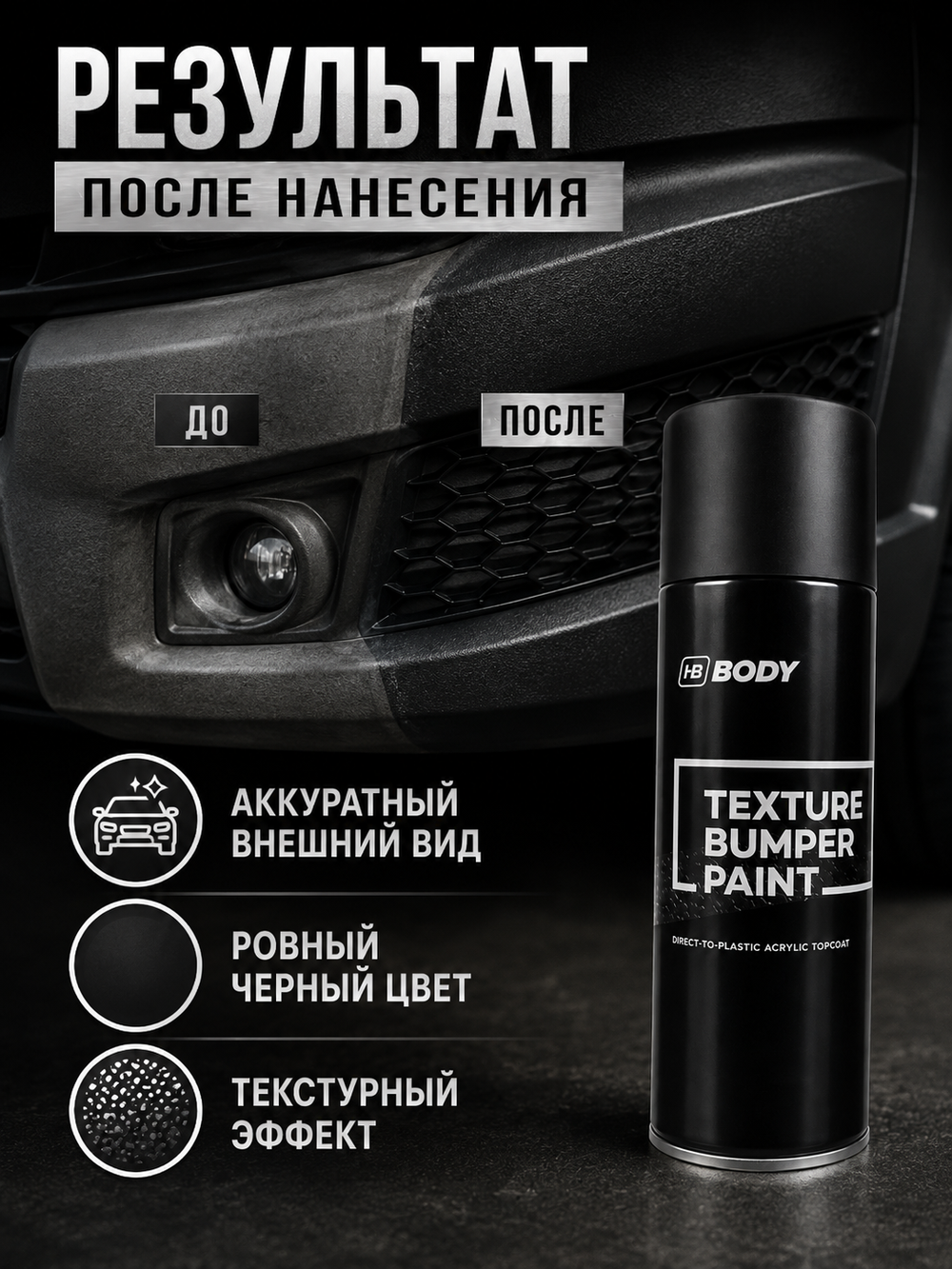 Аэрозольная краска для бампера текстурная черная 0,4л