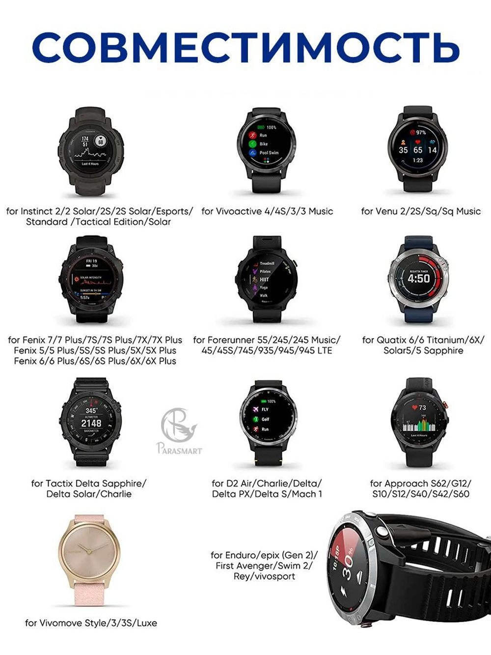 Зарядка PARASMART прямая для смарт часов Garmin Fenix 7/7S/7X e.t.c., разъем USB-С (черный)