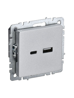 Розетка BRITE USB A+C 18Вт РЮ11-1-БрА механизм алюм. IEK BR-U22-018-K47