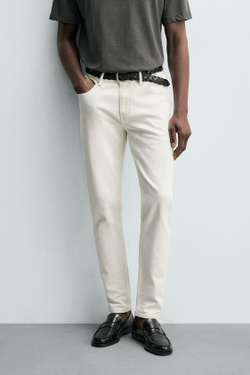 ZARA БАЗОВЫЕ ДЖИНСЫ SLIM FIT, ЖЕЛТОВАТО-БЕЛЫЙ