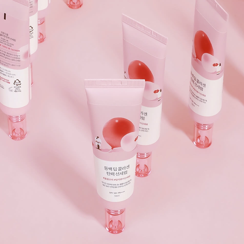 Солнцезащитная сыворотка с коллагеном Round Lab Camellia Deep Collagen Firming Sun Serum SPF50+ PA++++