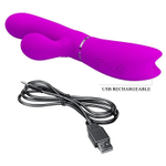 Лиловый вибратор-кролик с подвижной клиторальной щеточкой Clitoris Vibrator - 20,8 см. (Цвет: лиловый)