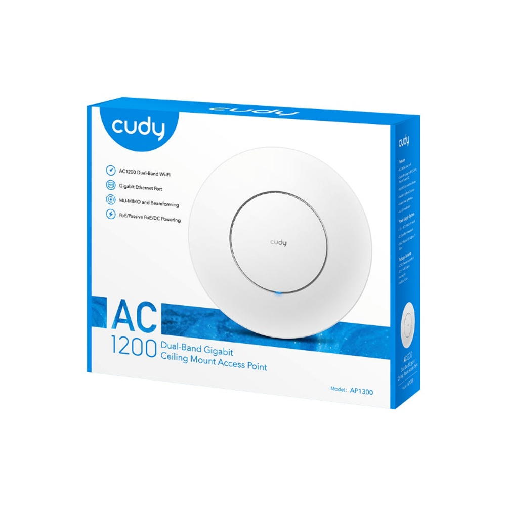 Cudy AP1300_P Гигабитная точка доступа Wi-Fi AC1200, 2,4/5 ГГц, до 1167 Мбит/с, 1х1 Гбит/с, PoE
