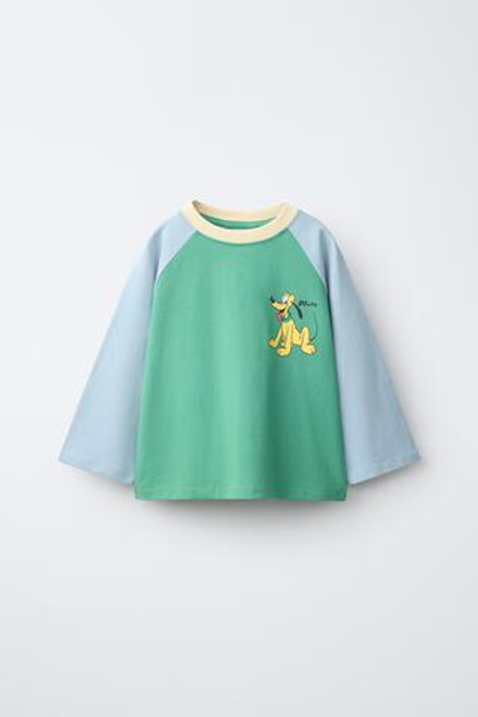 ZARA ФУТБОЛКА С РУКАВАМИ РЕГЛАН И ПРИНТОМ PLUTO ©DISNEY, НАСЫЩЕННЫЙ ЗЕЛЕНЫЙ