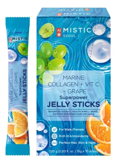 MISTIC Коллагеновое желе со вкусом винограда и витамином С в стиках Marine Collagen + Vit C + Grape Superpower Jelly Sticks MISTIC, 15шт.*15г/кор