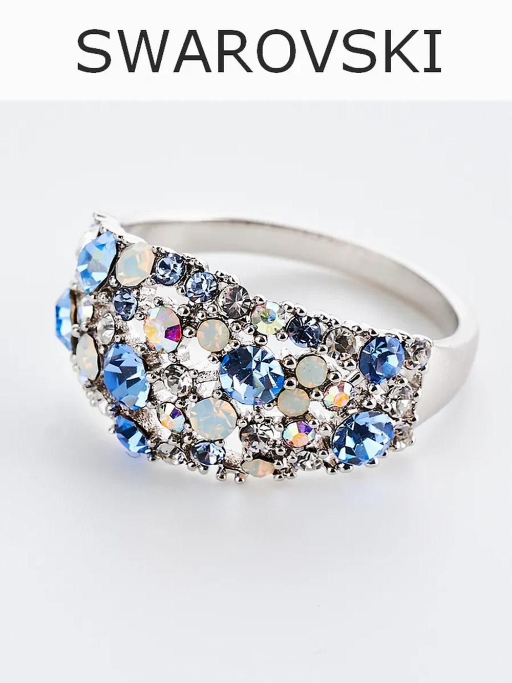 Кольцо Россыпь из голубых камней Swarovski