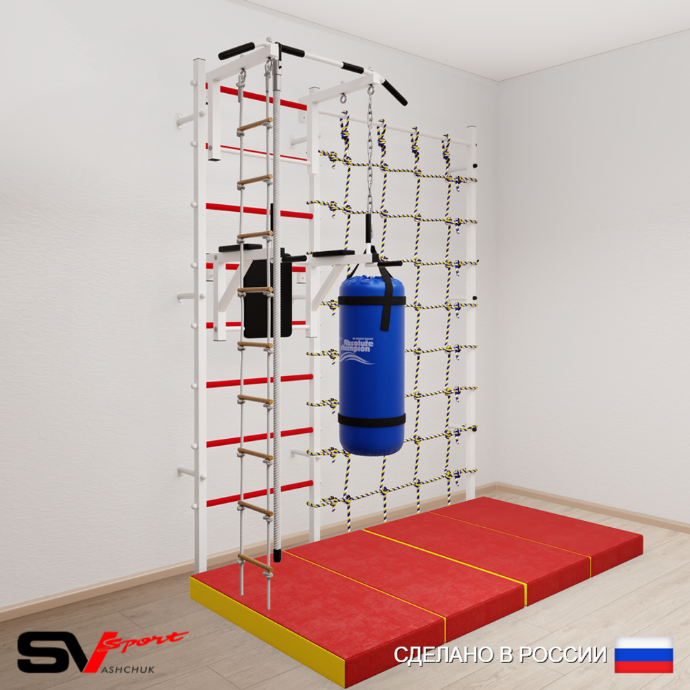 Шведская стенка Sv Sport 57550 (Турник стандарт/Брусья/Канат/Лестница/Цепь/Мешок 15кг/Мат 2м/Канатный лаз)