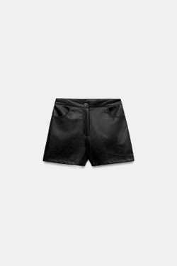ZARA ШОРТЫ ИЗ ИСКУССТВЕННОЙ КОЖИ С ВЫСОКОЙ ПОСАДКОЙ, ЧЕРНЫЙ