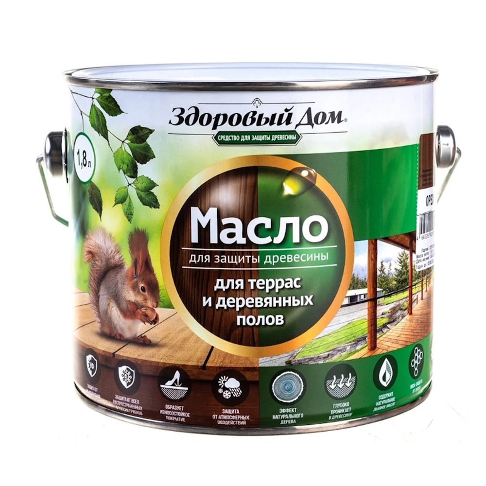 Масло д/террас и дерев.полов Здоровый Дом Орех 1,8л Масло д/террас и дерев.полов Здоровый Дом Орех 1,8л