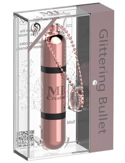 Золотистый мини-вибратор на цепочке Glittering Bullet - 9 см. (Цвет: золотистый)