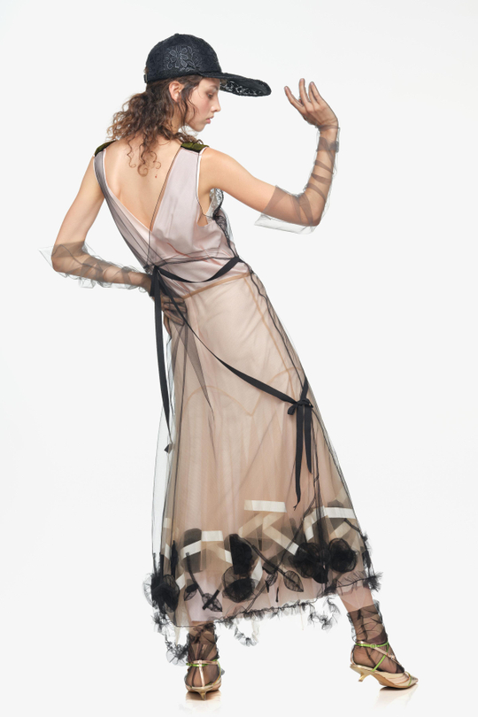 ZARA X JOHN GALLIANO ДЛИННЫЕ ПЕРЧАТКИ ИЗ ПОЛУПРОЗРАЧНОЙ ТКАНИ, СЕРЫЙ