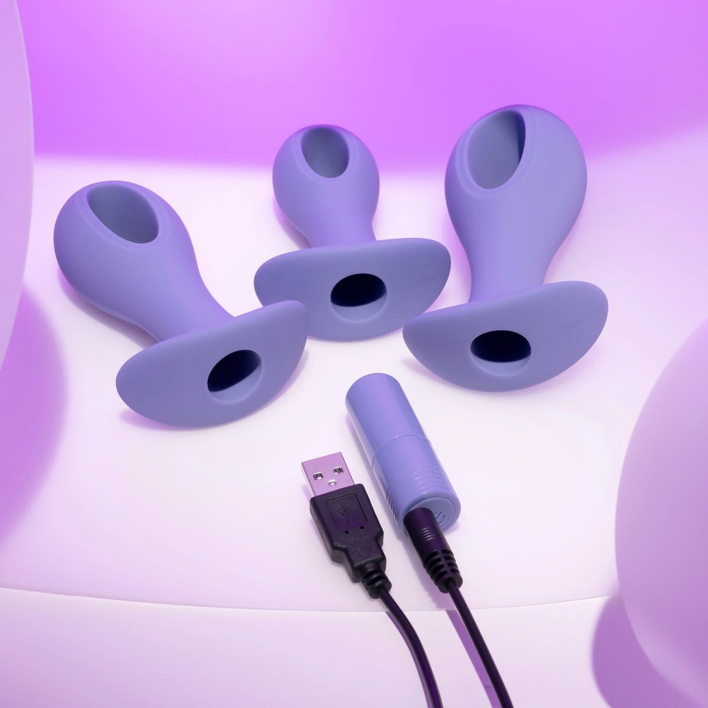 Набор из 3 анальных пробок с вибропулей Hole Punch Plug Set (Цвет: сиреневый)
