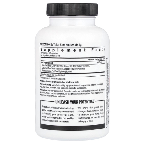 Force Factor, Primal Origins™, говяжьи органы травяного откорма, 150 капсул