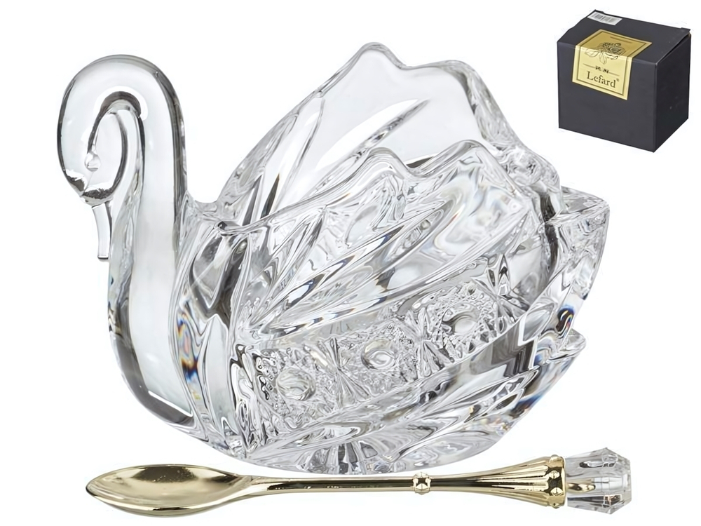 Икорница "Лебедь Muza Crystal" с ложкой 11*7*8,5см