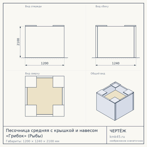 Песочница средняя с крышкой и навесом «Грибок» (Рыбы) — от 7 400 ₽