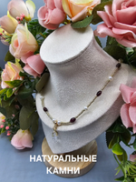 Колье ручной работы из натурального граната и жемчуга "Гранат и жемчуг"