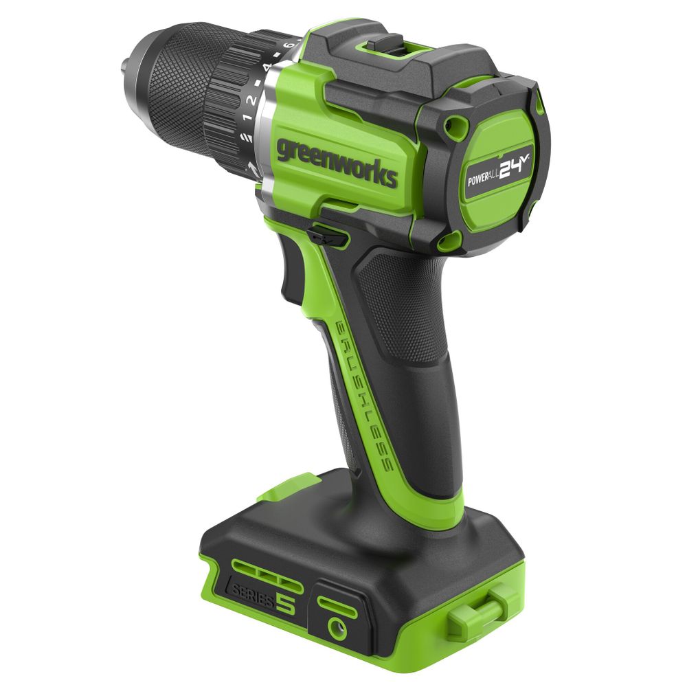 Дрель-шуруповерт акк. Greenworks DD560,24V, б/щет, 0-500/0-2000 об/мин, 30/60 Нм,13мм, Antikickback,LED,без АКБ и ЗУ (3708407)